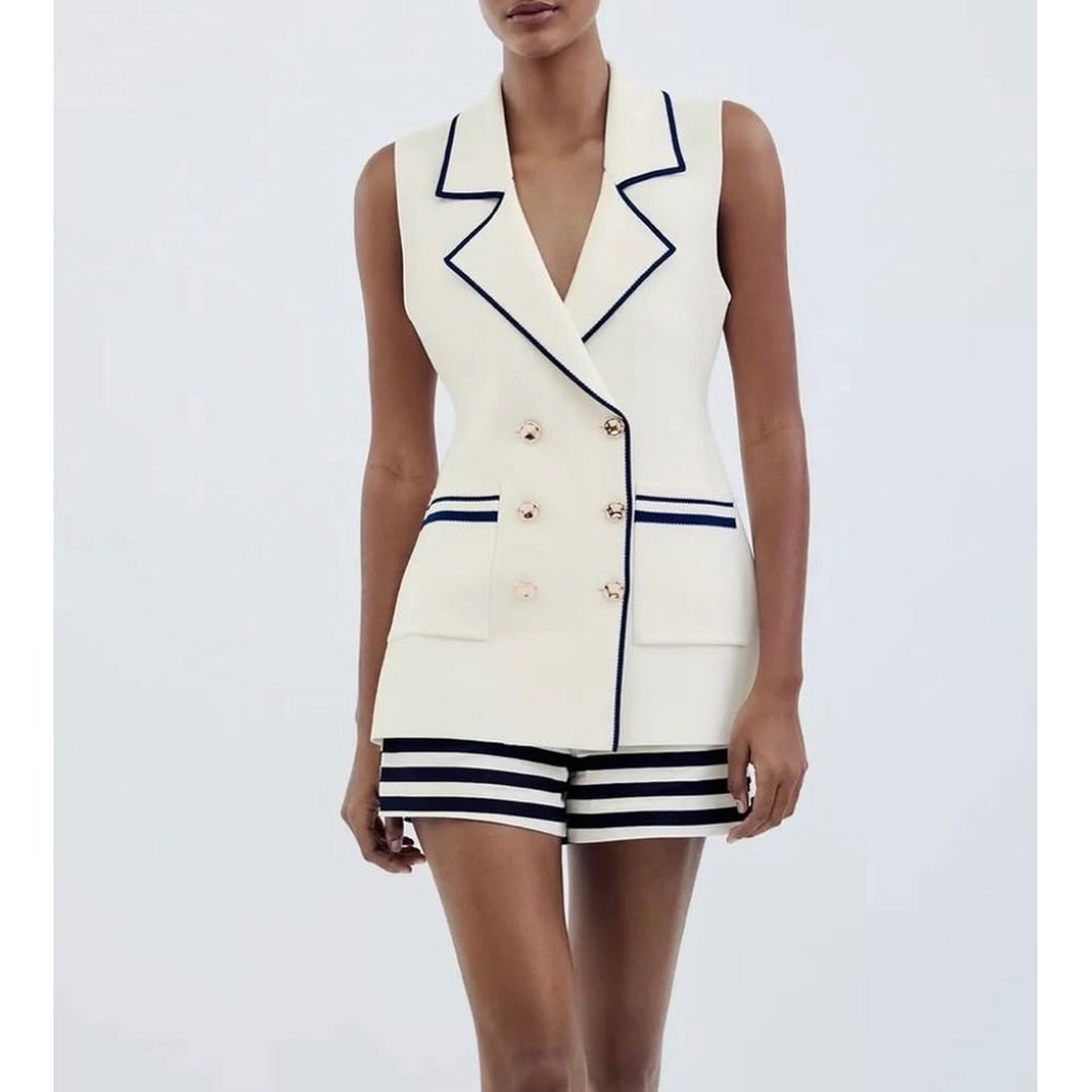 Zara Knit Vest Button Front Cream Medium